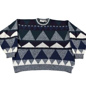 Vintage Michael Gerald Sweater Mens XL Geometric Knit Pullover 90s Cosby Grandpa